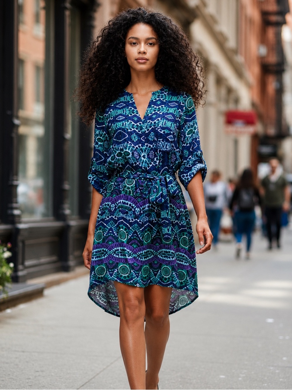 Anthropologie Maeve Ikat Frequencies High Low Shirt Dress
